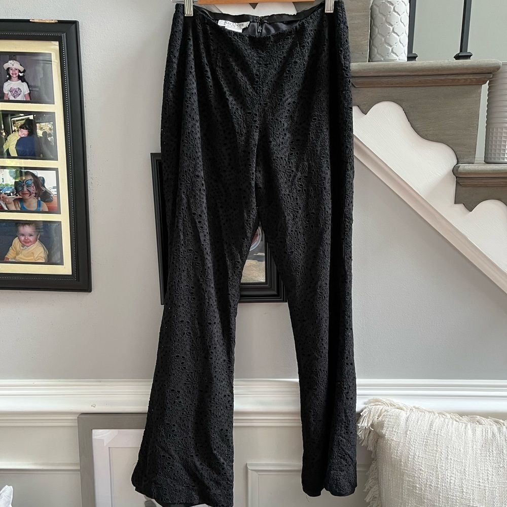 Kay Unger Black Cotton Eyelet slave Pants sz 8 EUC